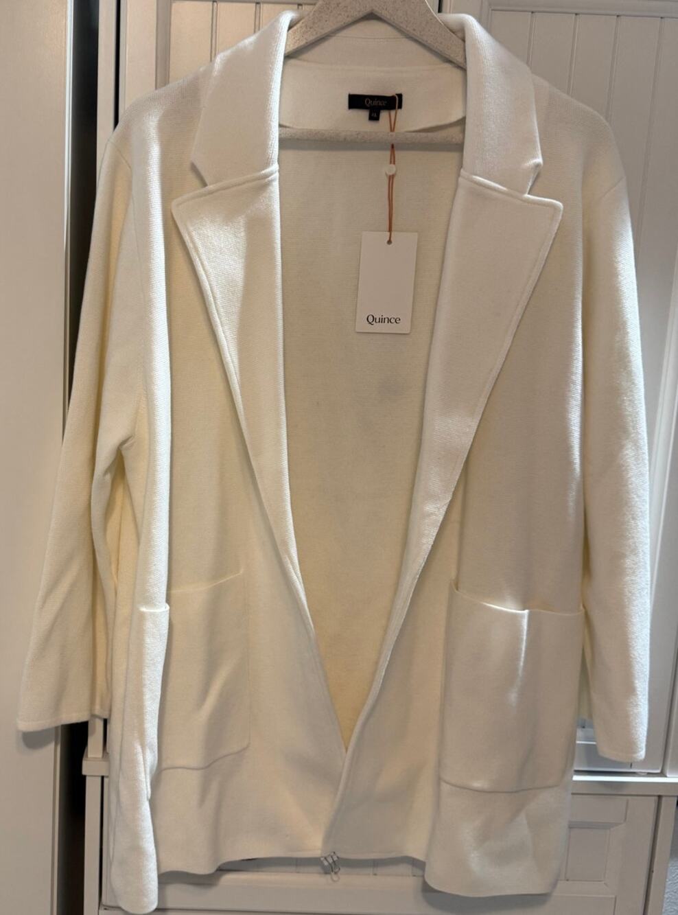 Quince 100% Organic Cotton Knit Blazer ivory XL NWT